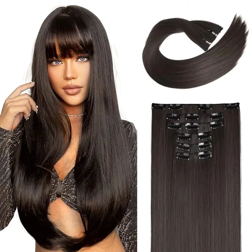 Vista 16 de LONAI 6 extensiones de cabello con clip, 24 pulgadas de largo, lacio, sintético, postizo para mujer, rubio ceniza natural