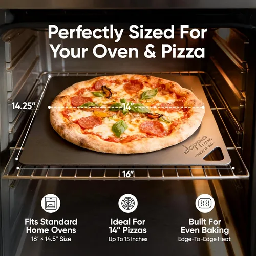 Vista 3 de Acero para pizza para horno Fabricado en Estados Unidos 16 x 14.25 pulgadas Acero para hornear pre-sazonado para pan, pizza, masa madre y más
