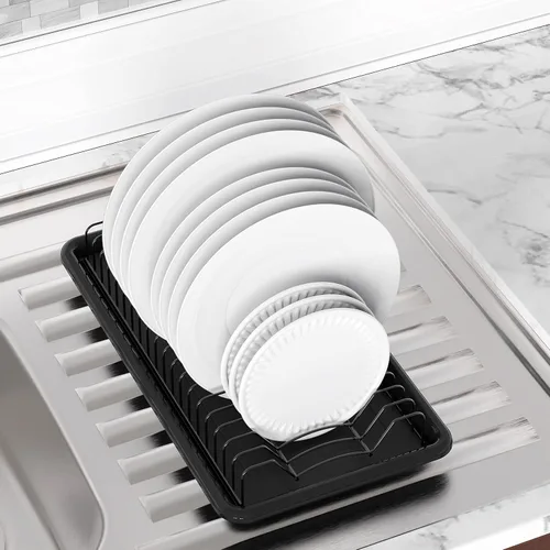 Vista 7 de Simple Houseware Escurridor de platos con bandeja de escurrido, negro