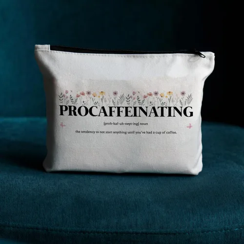 Vista 5 de JIUWEIHU Procaffeinating Definition - Bolsa de cosméticos, regalos divertidos, bolsa de maquillaje, ideas de regalo para amantes del café