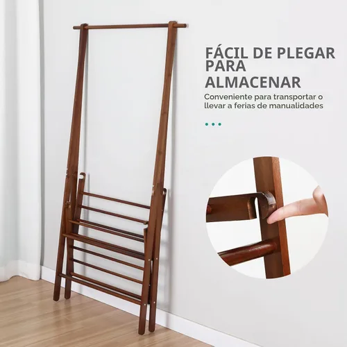 Vista 4 de Jotsport Estante de ropa de bambú con estante de almacenamiento de 2