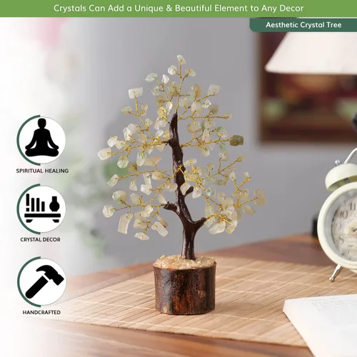 Vista 6 de NARIBABU Árbol de cristal de aventurina verde (7 a 8 pulgadas, 100 fichas) – Árbol de piedras preciosas hecho a mano con piedras crudas y alambre