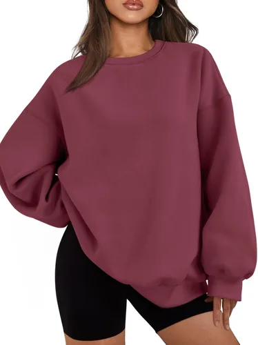 Vista 12 de EFAN Sudaderas de gran tamaño para mujer, cuello redondo, casuales, para Albaricoque
