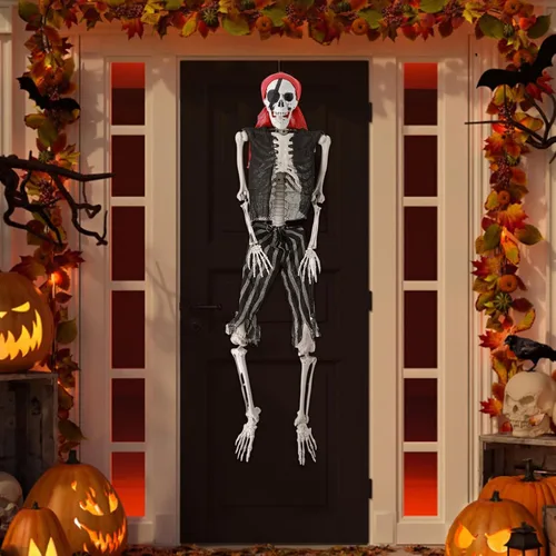 Vista 5 de Esqueleto de Halloween, esqueleto de imitación de tamaño natural de 25.6 in, huesos humanos realistas con articulaciones articuladas, estilo pirata