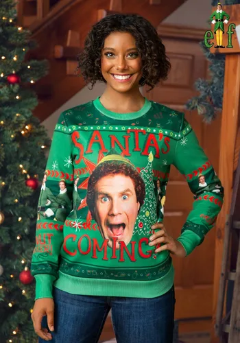Vista 2 de Fun Costumes Sudadera navideña fea de elfo de Papá Noel para adultos