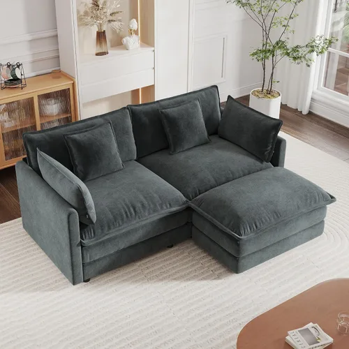 Vista 19 de mikibama - Sofá seccional modular, sofá en forma de L de 76.4 pulgadas para sala de estar, sofá cama cómodo tipo nube con otomano móvil, combinación