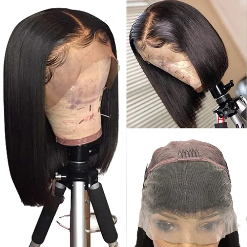 Vista 20 de Peluca de cabello humano rubio estilo Bob de 13 x 4 con encaje frontal, peluca Bob de 10 pulgadas 613 Lace Front Wig Human Hair Pre Plucked With