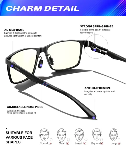 Vista 3 de ANYLUV Al-Mg - Lentes de bloqueo de luz azul metálico + lentes de fibra de carbono