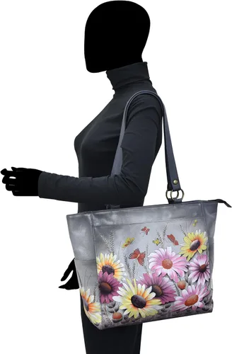 Vista 4 de Anna by Anuschka Bolso de hombro grande pintado a mano de cuero genuino original para mujer