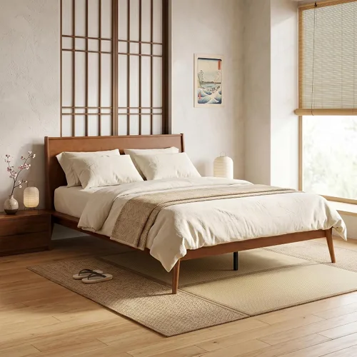 Vista 3 de Merax Queen Size Bamboo Platform Bed Frame with Headboard (Walnut Brown)