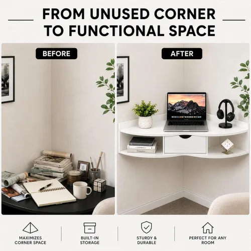 Vista 10 de Mesa plegable de pared con cajón, ahorro de espacio flotante Blanco
