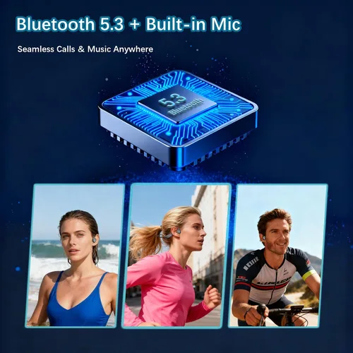 Vista 5 de Auriculares de Conducción Ósea Essonio IP68 Impermeables para Natación con Micrófono Bluetooth, Auriculares de Oreja Abierta con Modo MP3, Memoria
