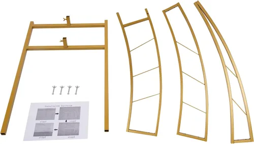 Vista 8 de Arco de boda dorado de luna creciente de 6.5 pies, diseño curvado de metal, soporte de telón de fondo para fotografía, marco de globo de flores