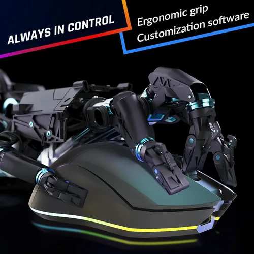 Vista 5 de KLIM Blaze Pro - Mouse inalámbrico recargable para juegos con base de carga RGB y pantalla LCD, nueva versión, sensor de alta precisión y batería