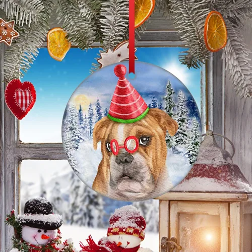 Vista 4 de Adorno de Navidad para perro, Bulldog inglés, adorno colgante de bulldog para árbol de Navidad, adorno de Bulldog para la primera Navidad