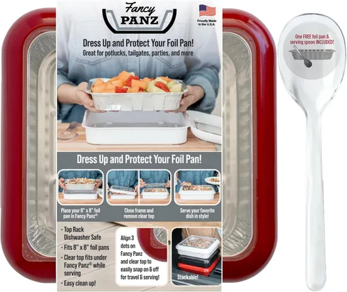 Vista 12 de Fancy Panz - Portasartén de papel de aluminio Aqua de 8x8 pulgadas con tapa - Bandeja de servicio de alimentos elevada - Portasartén portátil