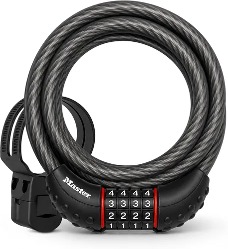 Vista 12 de Master Lock - Bloqueo negro para bicicleta, bloqueo de cable de metal tiene un revestimiento de vinilo resistente a la intemperie para mayor
