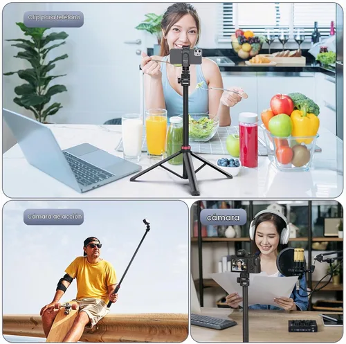 Vista 6 de ULANZI Trípode de 81 pulgadas de alto para cámara y teléfono; soporte de luz de aluminio extensible, trípode de viaje ajustable con tornillo de 1/4