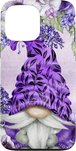 Vista 23 de Funda estética para iPhone 16 con diseño de anémonas de gnomo morado y lavanda