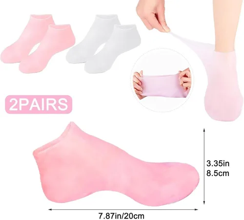 Vista 6 de 2 pares de calcetines hidratantes suaves de silicona, calcetines hidratantes para piel seca y dura agrietada, calcetines de gel de spa hidratantes