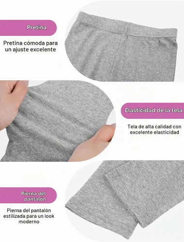 Vista 3 de Resinta Paquete de 6 Leggings de Algodón para Niñas Pantalones Ajustados Elásticos de Ponerse Fácil con Cintura Elástica Extensibles de Longitud