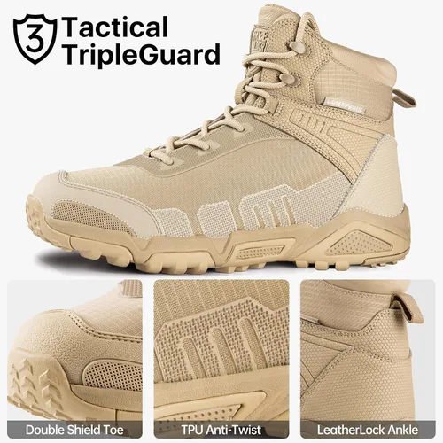 Vista 2 de FREE SOLDIER Botas de trabajo tácticas impermeables para hombre, ligeras, cómodas, botas de senderismo de combate