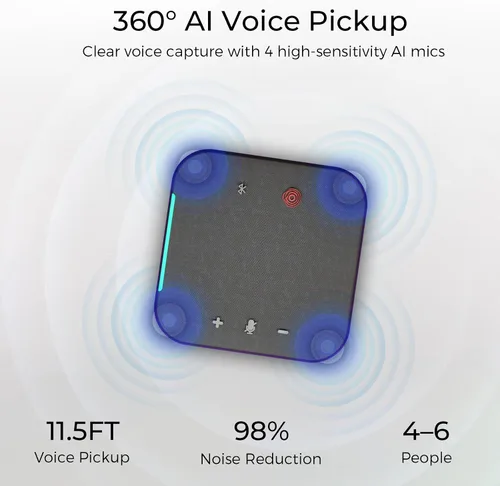 Vista 2 de COOLPO Altavoz y micrófono de conferencia, USB C portátil y altavoz Bluetooth para computadora, altavoces portátiles con micrófono, captación de voz