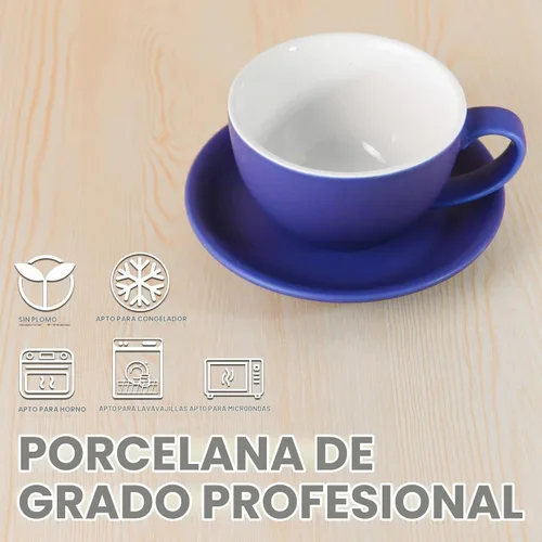 Vista 4 de Yundu Ceramics Latte Cup and Saucer - 10 onzas para capuchino, té, café moca, juego de 4, color mixto mate 4 colores mate oscuro