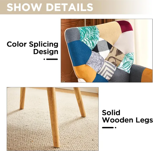 Vista 6 de Silla de Acento, Silla de Sala de Estar, Sillón Moderno de Respaldo Alto, Sillas de Lectura de Patchwork Colorido para Dormitorio, Silla de Descanso