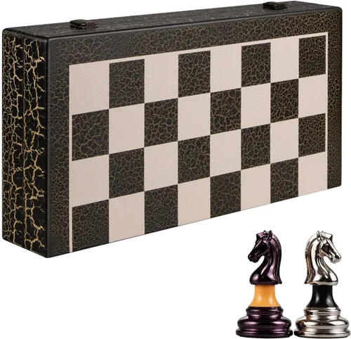 Vista 8 de BIVOMON Juego de Ajedrez de Madera Plegable de 16" Tablero de Ajedrez Blanco y Negro Piezas de Ajedrez de Acrílico de Lujo con Peso de 3.5