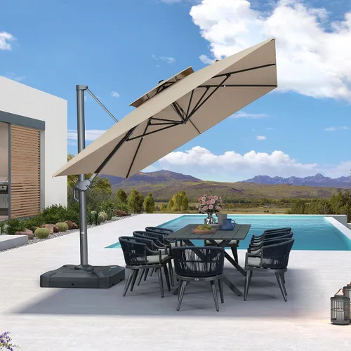 Vista 47 de PURPLE LEAF Sombrilla de Patio Voladiza de 10' x 13' para Exteriores con Base de 330 libras, Sombrilla Rectangular Grande Resistente al Viento