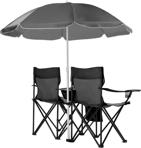 Vista 5 de Vasitelan - Silla de camping doble con paraguas, color negro