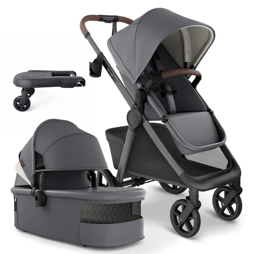 Vista 10 de Mompush Ultimate 3 - Cochecito de cuna con tabla de jinete, cochecito convertible de tamaño completo prémium para bebés y niños pequeños con asiento