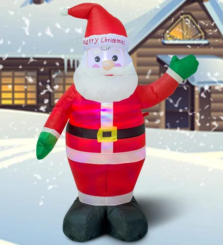 Vista 7 de AJY - Papá Noel inflable de 4 pies con luces LED para interior y exterior, decoración navideña linda y divertida para fiestas, exhibición de fiesta