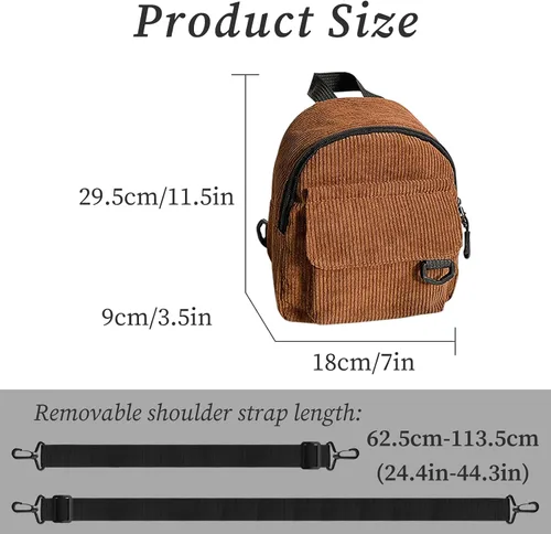 Vista 6 de Mochilas de moda para mujer, mochila de pana para mujer, mochila portátil, mochila pequeña, Marrón, Moda