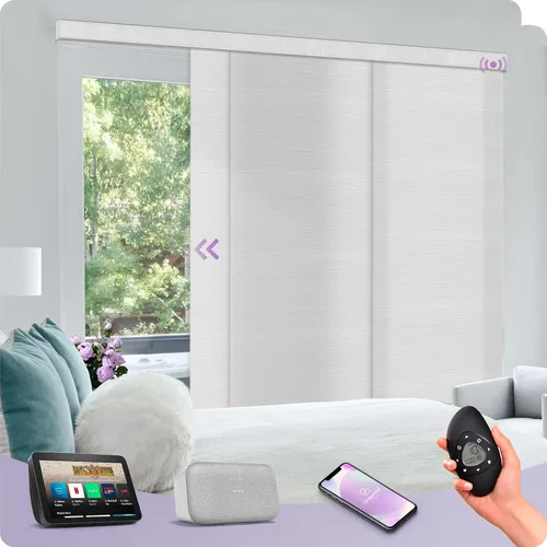 Vista 28 de Graywind Paneles deslizantes motorizados opacos compatibles con Alexa Google, persianas de riel para puertas corredizas de patio