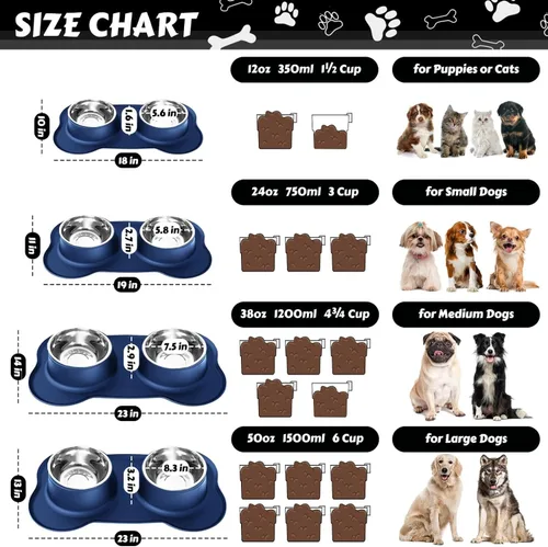 Vista 3 de AsFrost Tazones de comida para perros, cuencos de acero inoxidable para perros, juego de cuencos para agua y alimentos con alfombrilla de silicona