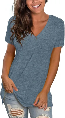 Vista 15 de Sipaya - Camiseta de mujer con cuello en V, básica, de ajuste suelto, manga corta, estilo casual