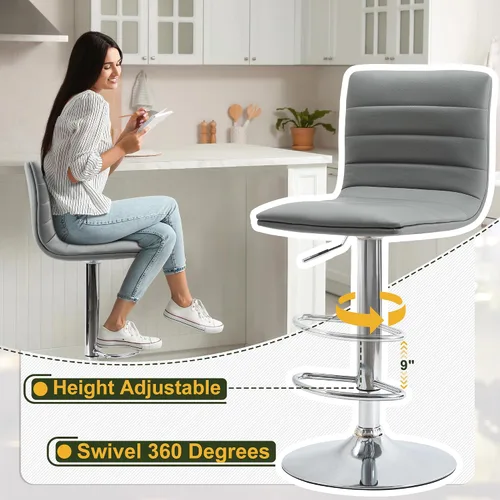 Vista 8 de NicBex Taburetes de bar giratorios modernos de piel sintética ajustables, taburetes de bar para isla de cocina, juego de 2, (color gris)