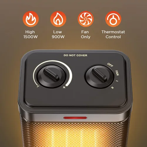 Vista 3 de Calentador de espacio para uso en interiores, calentador eléctrico portátil de cerámica de 1500 W, calentador de espacio pequeño con termostato