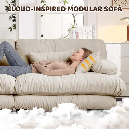 Vista 9 de Juego de sofá modular con asiento profundo de 94.4", tela de chenilla, loveseat seccional moderno para sala de estar, cómodo loveseat de felpa tipo