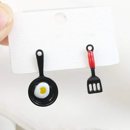 Vista 7 de Funny Fried Egg Pan Shovel Women's Asymmetric Stud Earrings Ear Jewelry Gift