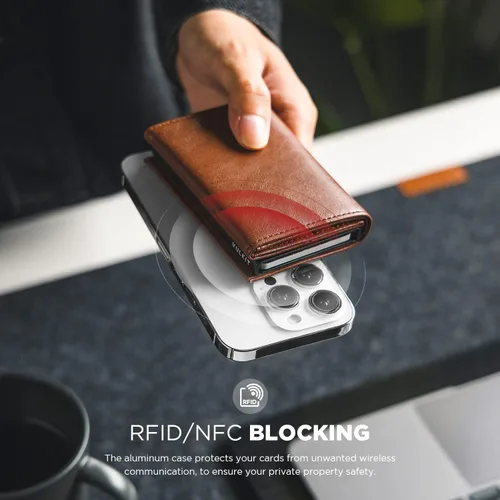 Vista 2 de VULKIT Tarjetero de crédito con compartimento para billetes de banco, bloqueo RFID, cartera de cuero desplegable con ventana de identificación