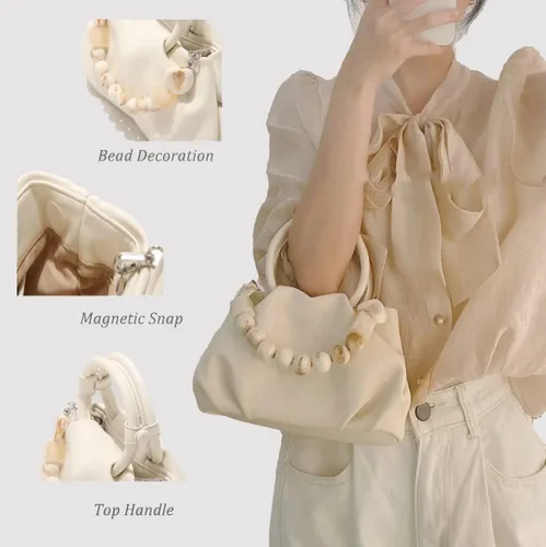Vista 5 de Ophlid Cloud - Bolso de mano para mujer, de piel suave, con cuentas, bolso pequeño cruzado