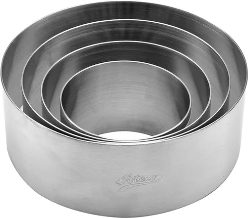 Vista 2 de Ateco Anillo redondo para pastel y molde de postre, suministro para hornear, 2.375 x 1.75 pulgadas de alto, plateado