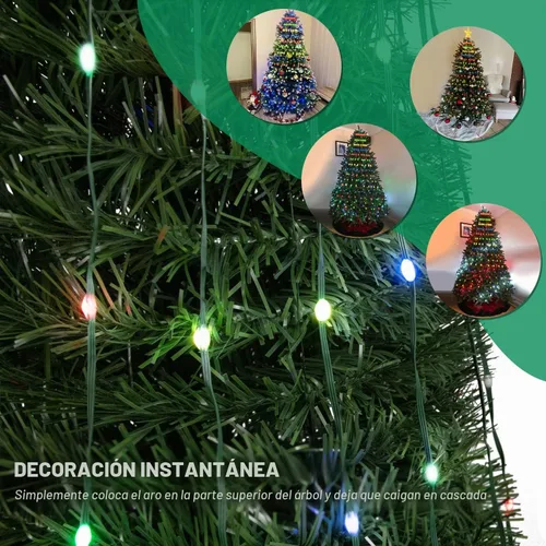 Vista 2 de Luces de cadena para árbol de Navidad con aplicación inteligente Ring, 200 luces LED cascada, impermeables IP65, modos múltiples con mando a