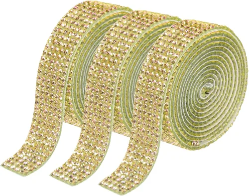 Vista 65 de MECCANIXITY 3 rollos de cinta de diamantes de imitación autoadhesiva de 3 yardas y 0.315 in para proyectos de artes y manualidades, pasteles de Beige