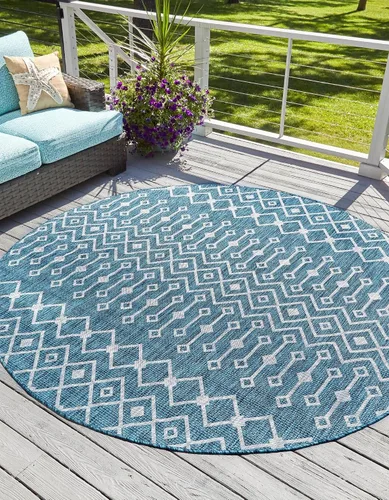 Vista 7 de Unique Loom Outdoor Trellis Collection - Alfombra de área con diseño de enrejado tribal (2 pies 2 pulgadas x 3 pies 1 pulgada, ovalada, azul/marfil)