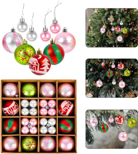 Vista 5 de LUOZZY 44 bolas colgantes para árbol de Navidad, adornos de bola de Navidad de plástico, colgante de bola de Navidad