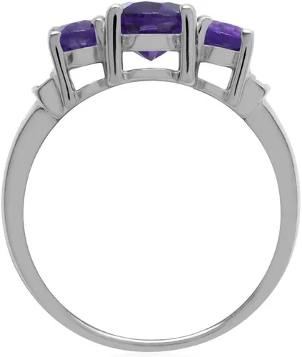 Vista 3 de Silvershake Anillo de plata de ley 925 chapada en oro blanco con piedra natal de forma ovalada auténtica de 3 piedras